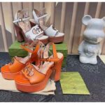 Gucci Women GG Interlocking G Sandal White Leather Wooden High 12 Cm Heel - Image 9