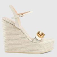 Gucci Women GG Leather Espadrille Sandal Interlocking G Off White High Heels (1)