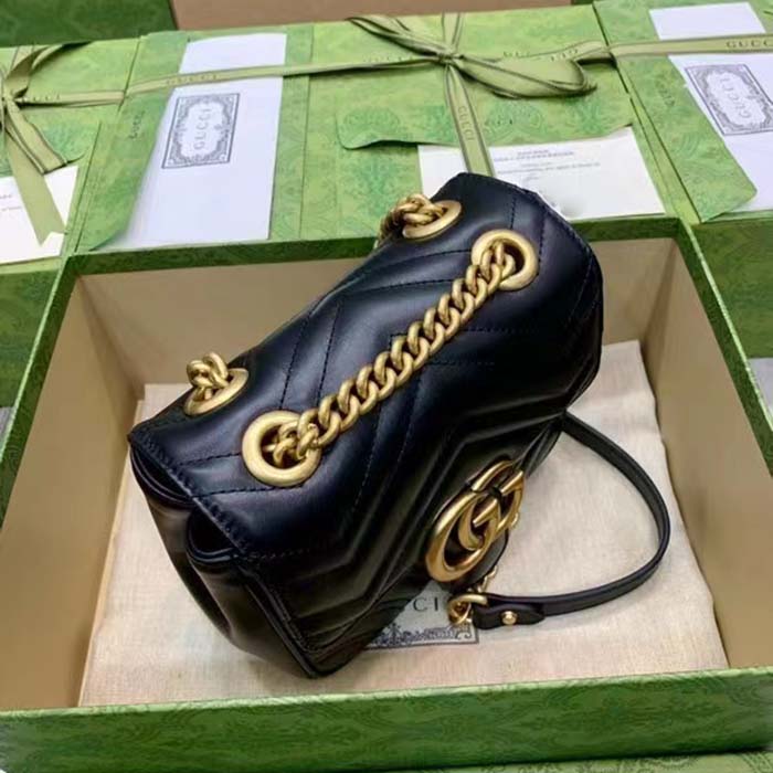 Gucci Women GG Marmont Matelassé Mini Shoulder Bag Black Chevron Leather (11)