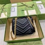 Gucci Women GG Marmont Matelassé Mini Shoulder Bag Black Chevron Leather - Image 4