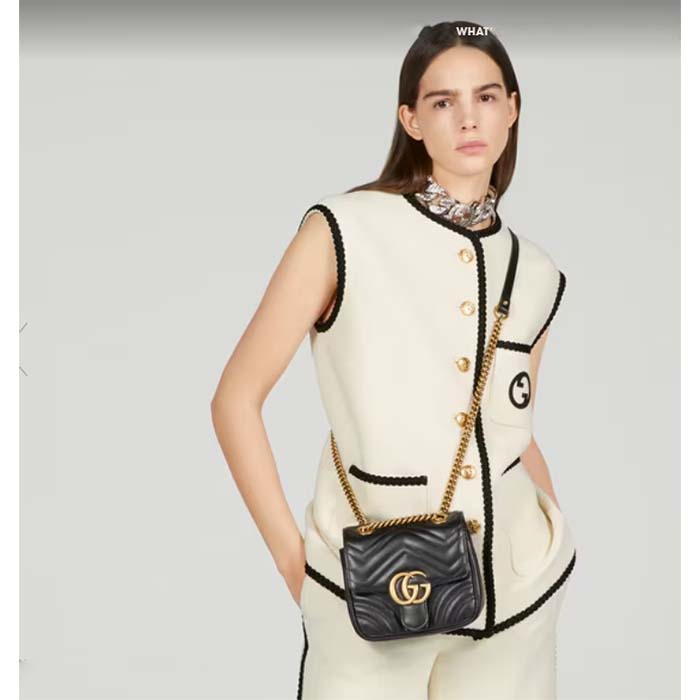 Gucci Women GG Marmont Matelassé Mini Shoulder Bag Black Chevron Leather (4)