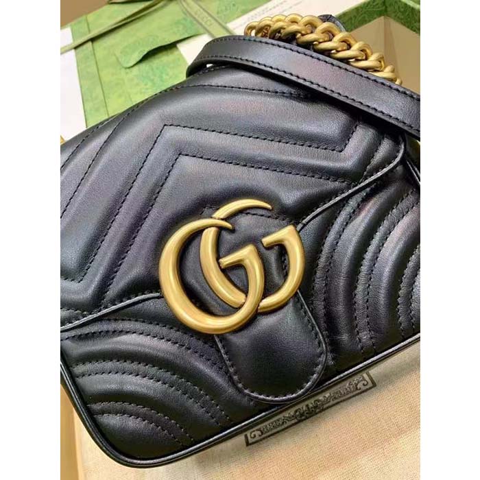Gucci Women GG Marmont Matelassé Mini Shoulder Bag Black Chevron Leather (5)