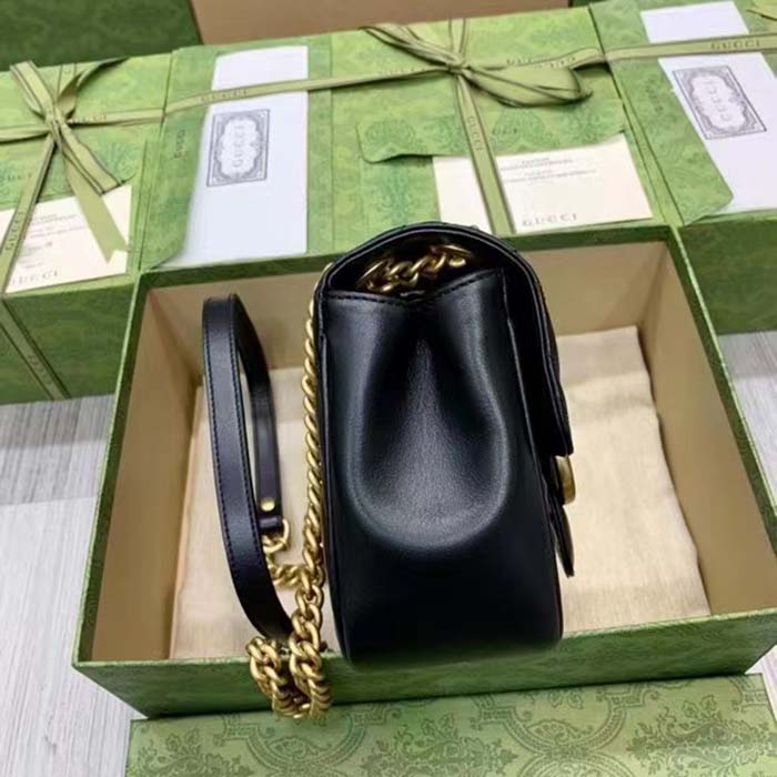 Gucci Women GG Marmont Matelassé Mini Shoulder Bag Black Chevron Leather (8)