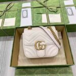 Gucci Women GG Marmont Matelassé Mini Shoulder Bag White Chevron Leather - Image 3