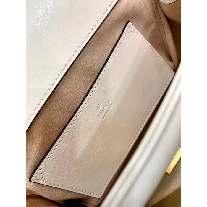 Gucci Women GG Marmont Matelassé Mini Shoulder Bag White Chevron Leather (12)