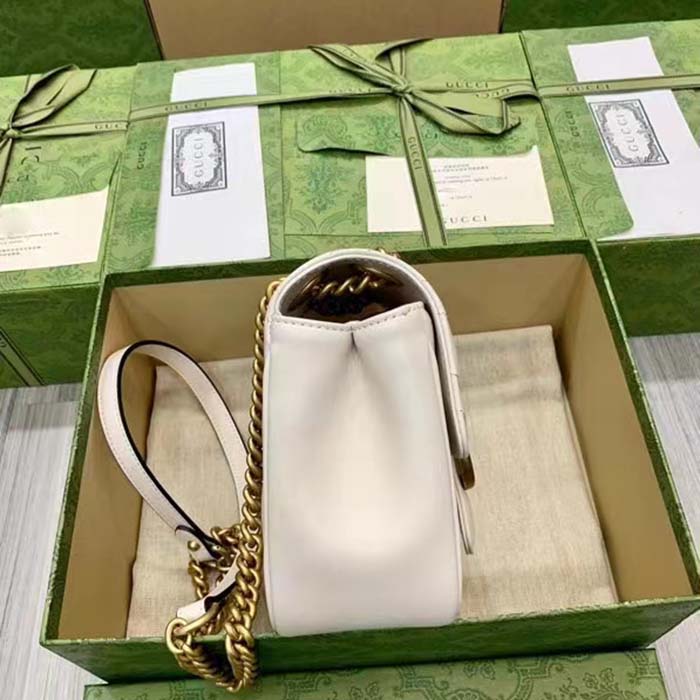 Gucci Women GG Marmont Matelassé Mini Shoulder Bag White Chevron Leather (2)