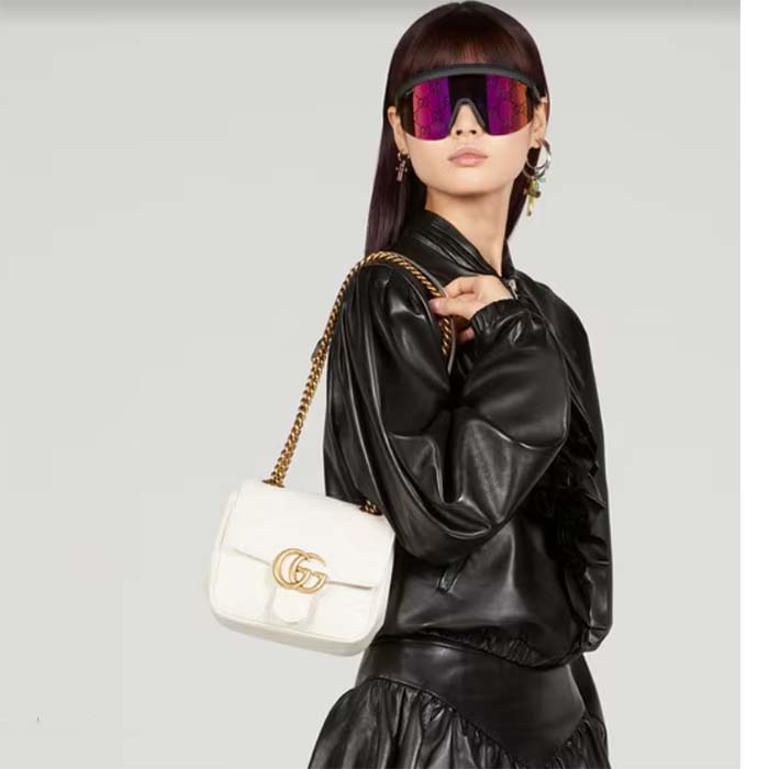 Gucci Women GG Marmont Matelassé Mini Shoulder Bag White Chevron Leather (4)