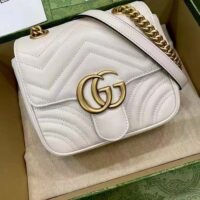 Gucci Women GG Marmont Matelassé Mini Shoulder Bag White Chevron Leather (9)