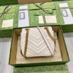 Gucci Women GG Marmont Matelassé Mini Shoulder Bag White Chevron Leather - Image 6