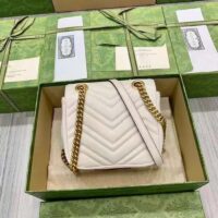 Gucci Women GG Marmont Matelassé Mini Shoulder Bag White Chevron Leather (9)