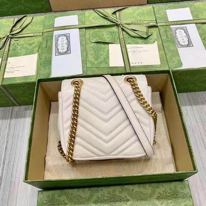 Gucci Women GG Marmont Matelassé Mini Shoulder Bag White Chevron Leather (6)
