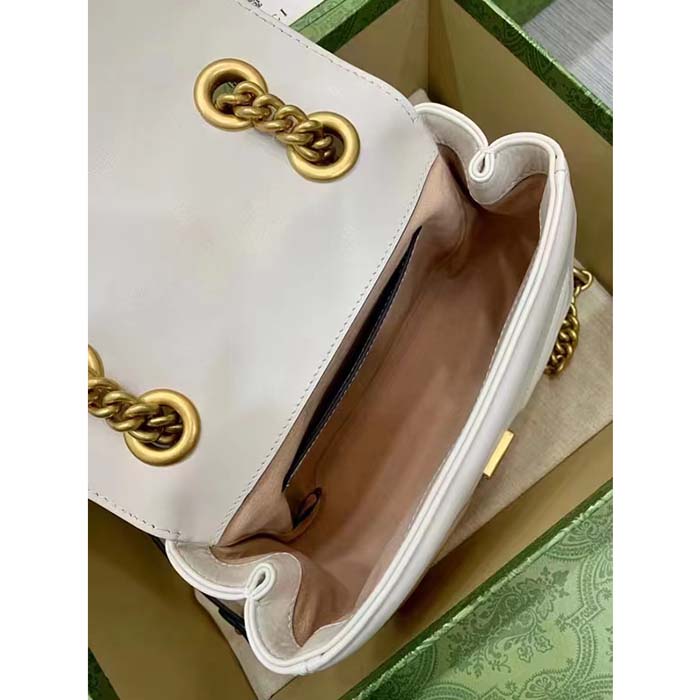 Gucci Women GG Marmont Matelassé Mini Shoulder Bag White Chevron Leather (8)