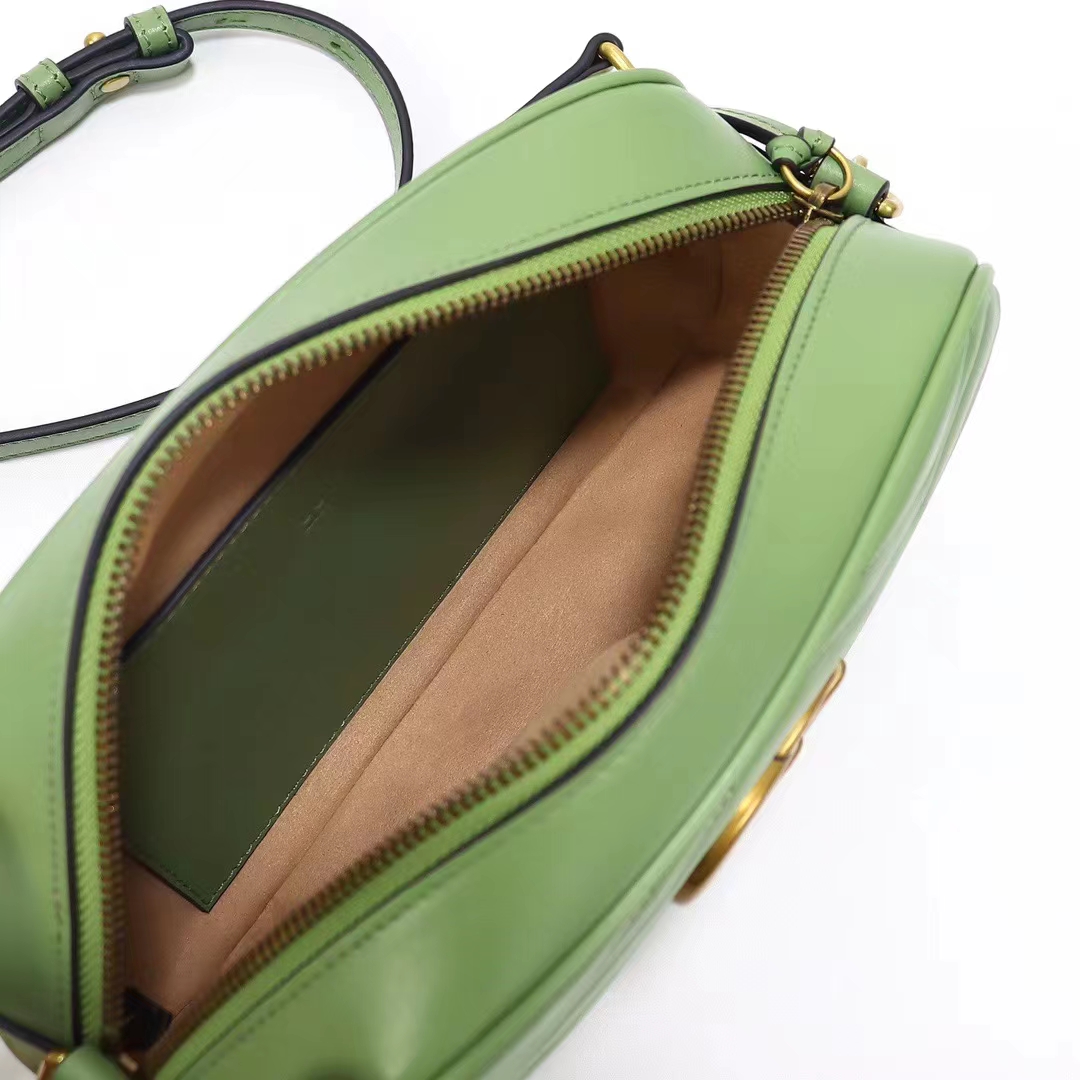Gucci Women GG Marmont Matelassé Shoulder Bag Sage Green Chevron Leather (1)