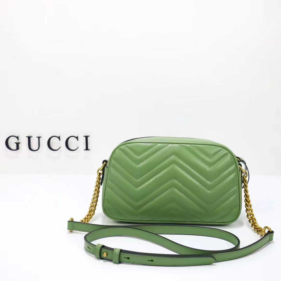Gucci Women GG Marmont Matelassé Shoulder Bag Sage Green Chevron Leather (2)