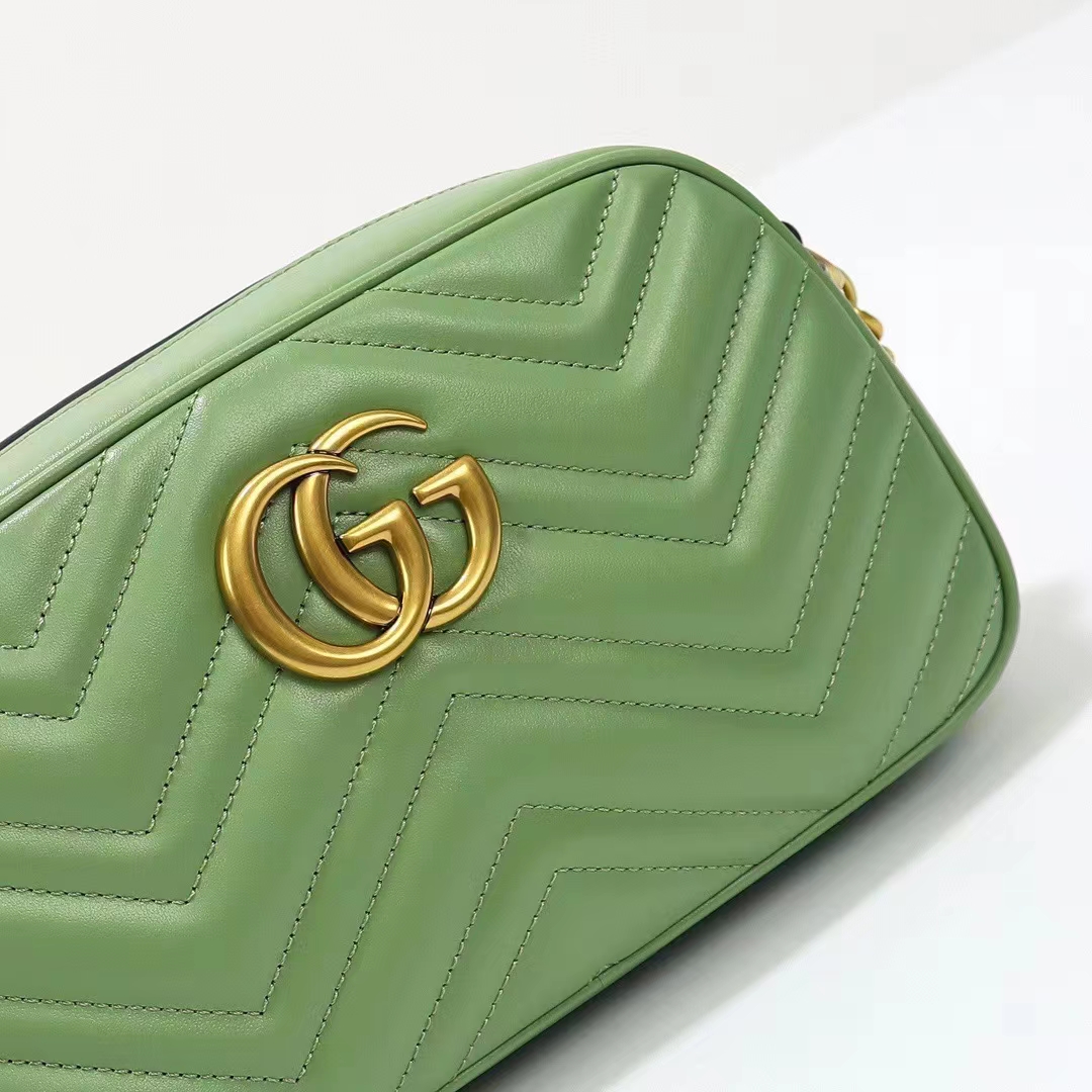 Gucci Women GG Marmont Matelassé Shoulder Bag Sage Green Chevron Leather (5)