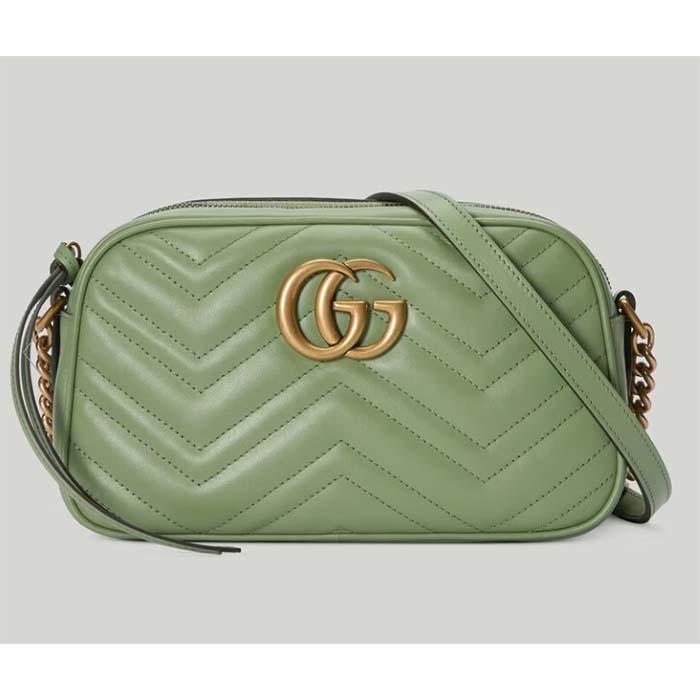 Gucci Women GG Marmont Matelassé Shoulder Bag Sage Green Chevron Leather