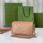 Gucci Women GG Marmont Matelassé Super Mini Bag Rose Beige Chevron Leather – Image 5