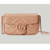 Gucci Women GG Marmont Matelassé Super Mini Bag Rose Beige Chevron Leather (11)