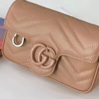 Gucci Women GG Marmont Matelassé Super Mini Bag Rose Beige Chevron Leather (11)