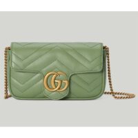 Gucci Women GG Marmont Matelassé Super Mini Bag Sage Green Chevron Leather