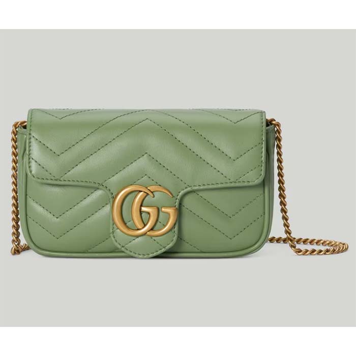 Gucci Women GG Marmont Matelassé Super Mini Bag Sage Green Chevron Leather