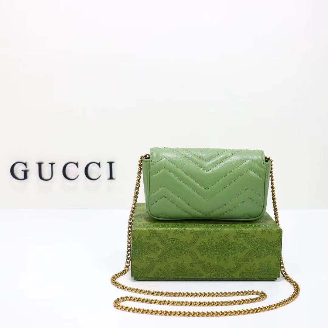 Gucci Women GG Marmont Matelassé Super Mini Bag Sage Green Chevron Leather (5)