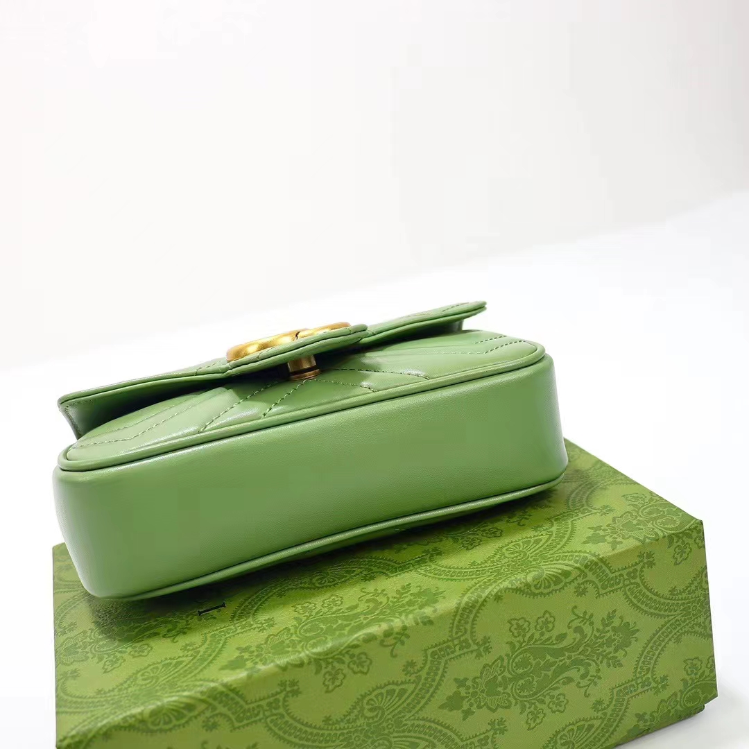 Gucci Women GG Marmont Matelassé Super Mini Bag Sage Green Chevron Leather (7)