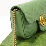 Gucci Women GG Marmont Matelassé Super Mini Bag Sage Green Chevron Leather - immagine 8