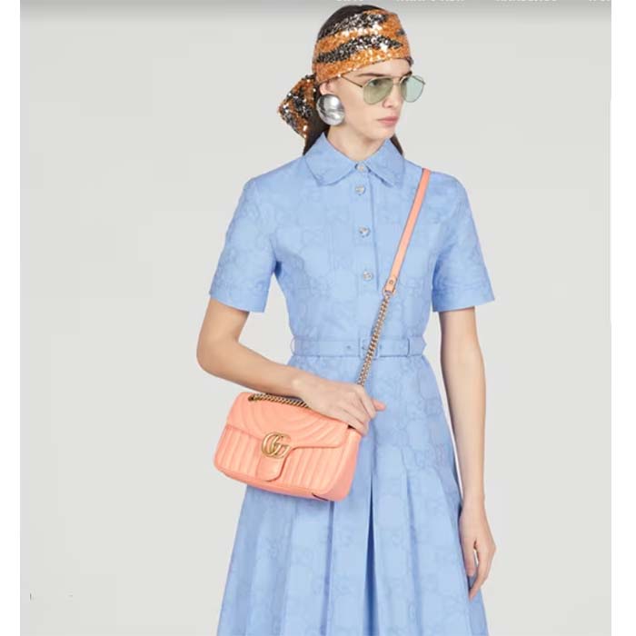 Gucci Women GG Marmont Small Shoulder Bag Peach Matelassé Round Leather (1)
