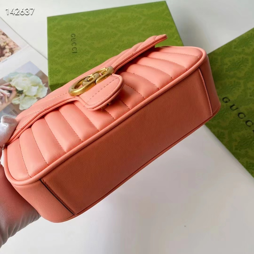 Gucci Women GG Marmont Small Shoulder Bag Peach Matelassé Round Leather (3)