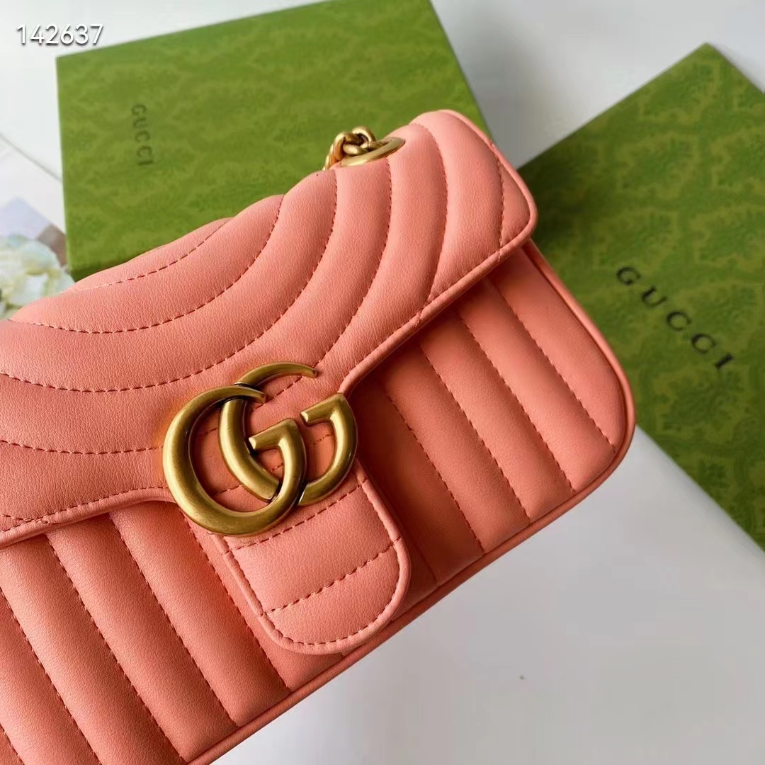 Gucci Women GG Marmont Small Shoulder Bag Peach Matelassé Round Leather (4)