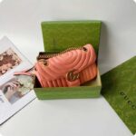 Gucci Women GG Marmont Small Shoulder Bag Peach Matelassé Round Leather - Image 4