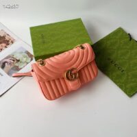 Gucci Women GG Marmont Small Shoulder Bag Peach Matelassé Round Leather (9)