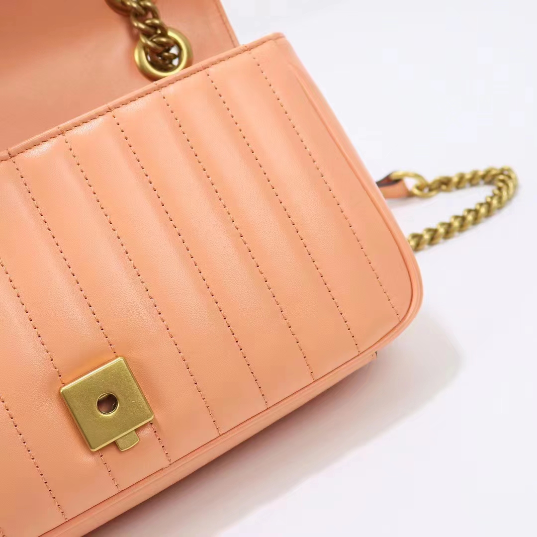 Gucci Women GG Marmont Small Shoulder Bag Peach Matelassé Round Vertical Matelassé Leather (1)