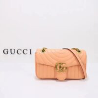 Gucci Women GG Marmont Small Shoulder Bag Peach Matelassé Round Vertical Matelassé Leather (11)