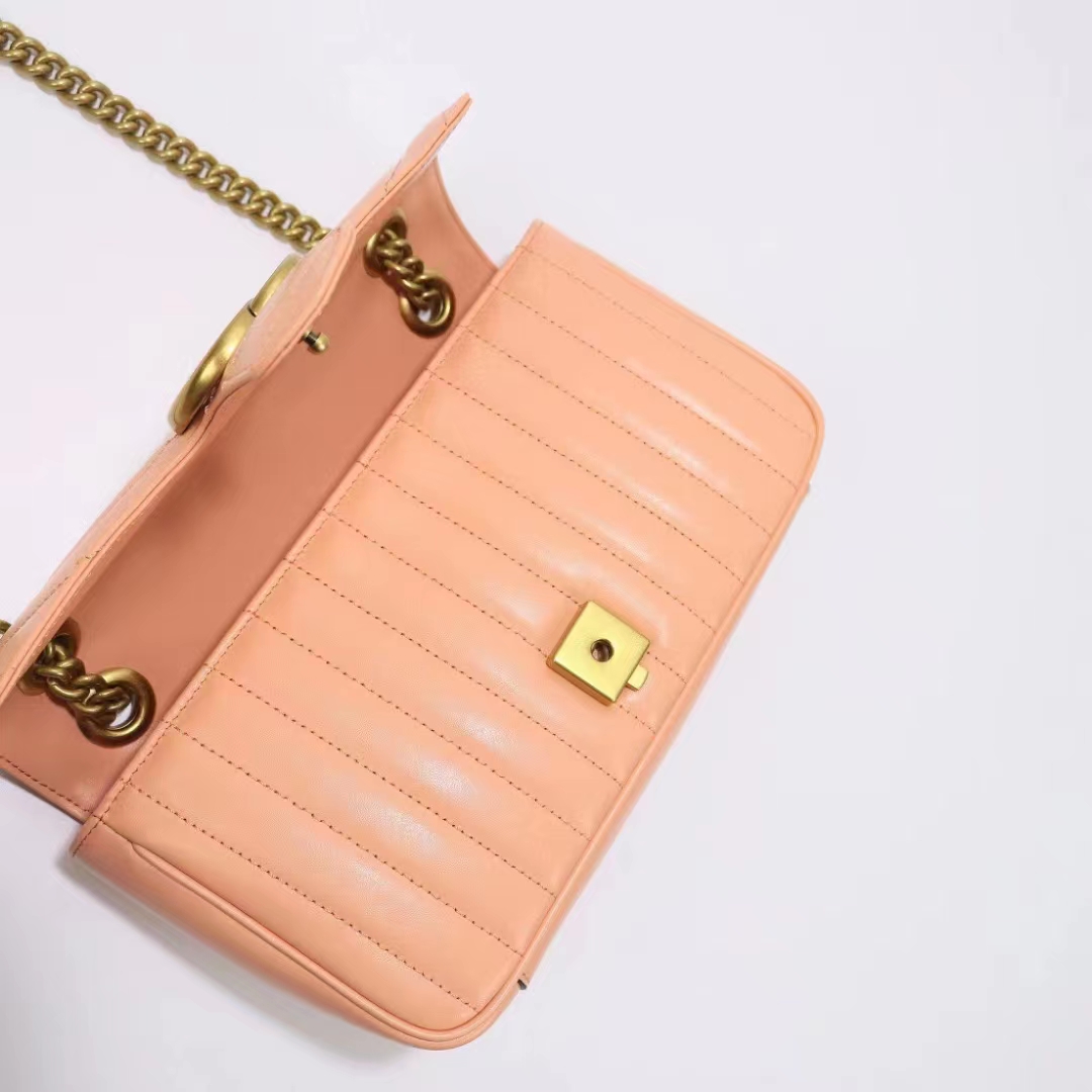 Gucci Women GG Marmont Small Shoulder Bag Peach Matelassé Round Vertical Matelassé Leather (3)