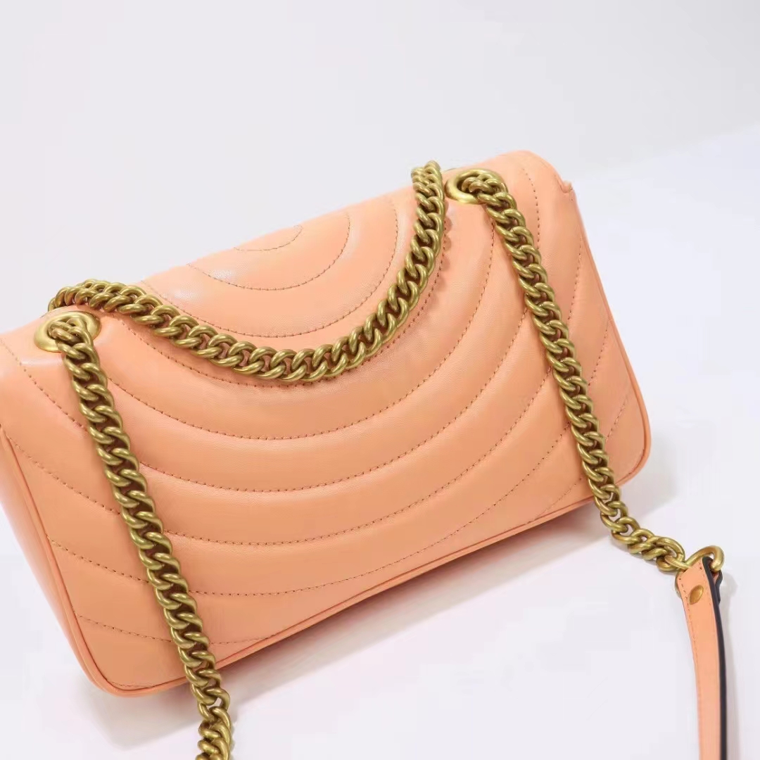 Gucci Women GG Marmont Small Shoulder Bag Peach Matelassé Round Vertical Matelassé Leather (4)