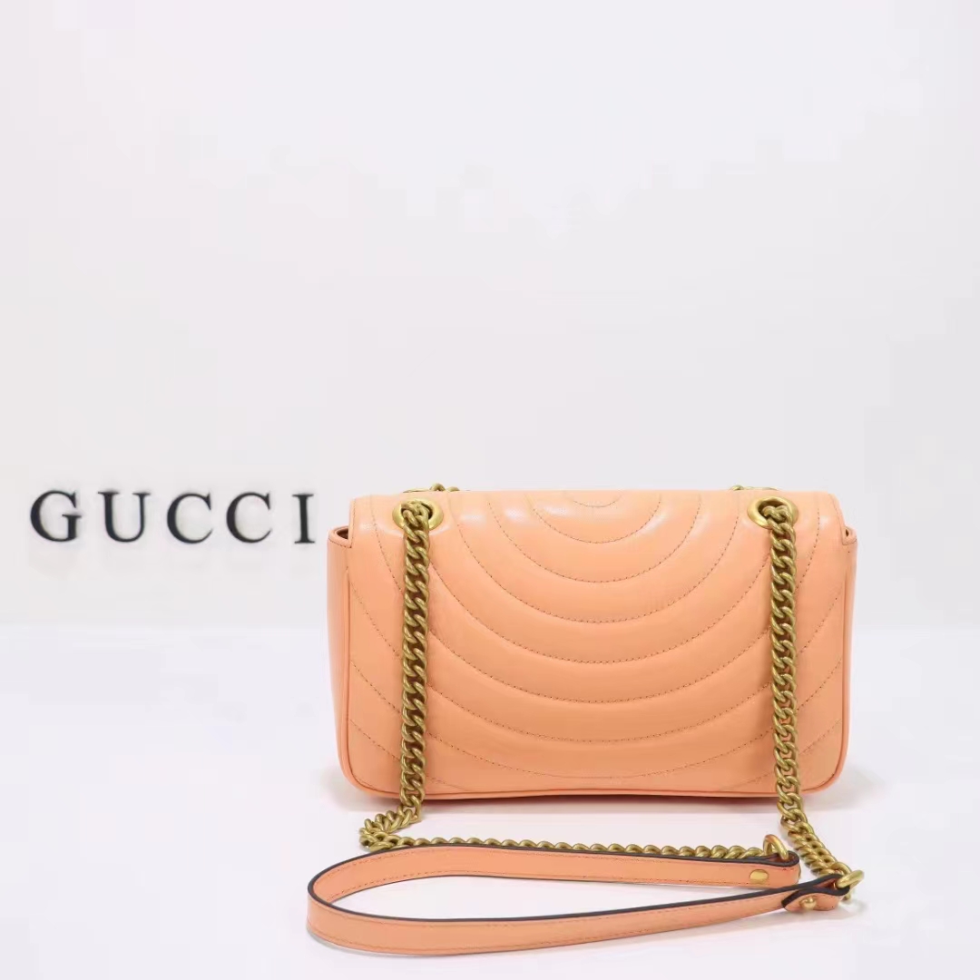 Gucci Women GG Marmont Small Shoulder Bag Peach Matelassé Round Vertical Matelassé Leather (7)