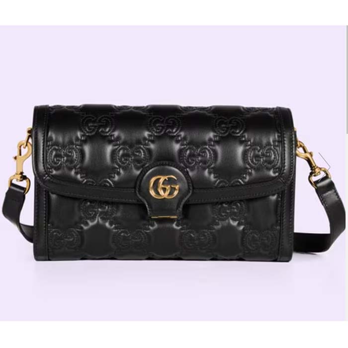 Gucci Women GG Matelassé Small Bag Black Double G