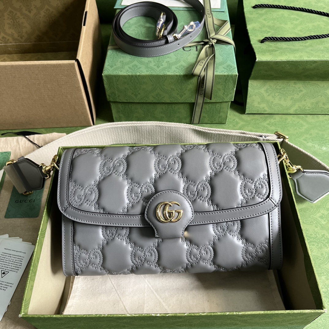 Gucci Women GG Matelassé Small Bag Light Grey Double G (7)