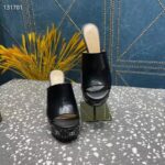 Gucci Women GG Platform Slide Sandal Black Leather Spool High 11 Cm Heel - Image 7
