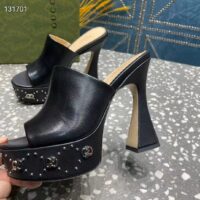 Gucci Women GG Platform Slide Sandal Black Leather Spool High 11 Cm Heel (3)