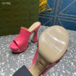 Gucci Women GG Platform Slide Sandal Pink Leather Spool High 11 Cm Heel - Image 10