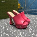 Gucci Women GG Platform Slide Sandal Pink Leather Spool High 11 Cm Heel - Image 2