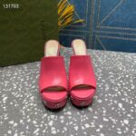 Gucci Women GG Platform Slide Sandal Pink Leather Spool High 11 Cm Heel - Image 4