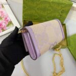 Gucci Women Ophidia Jumbo GG Continental Wallet Beige Lilac Canvas Double G - Image 9