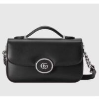 Gucci Women Petite GG Mini Shoulder Bag Black Leather Double G (1)