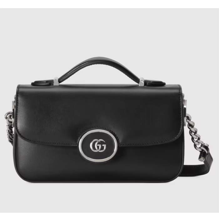 Gucci Women Petite GG Mini Shoulder Bag Black Leather Double G