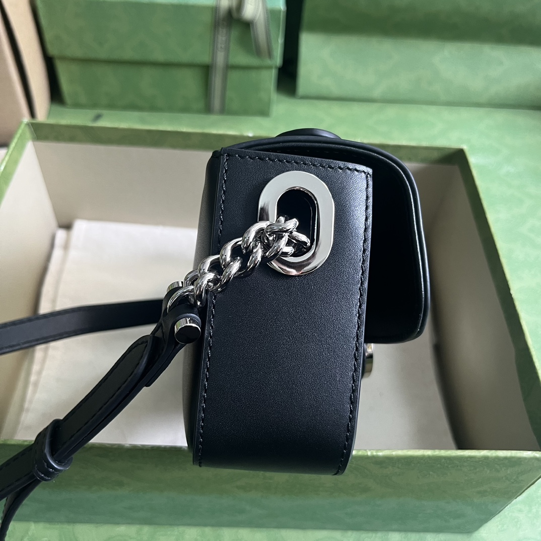 Gucci Women Petite GG Mini Shoulder Bag Black Leather Double G (4)