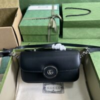 Gucci Women Petite GG Mini Shoulder Bag Black Leather Double G (1)